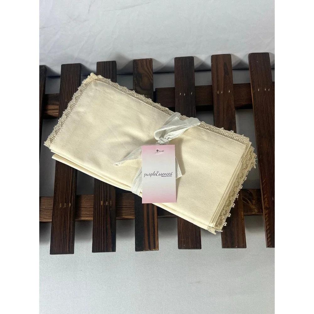 PurpleEssences Cream Cloth Napkins with Lace,‎ 18x18 Inch  sets of 4